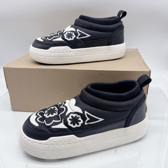 Moon Boot Park Soft Flower Slip On logo-print Boots Sneakers US 7 Black/ White - Picture 4 of 14